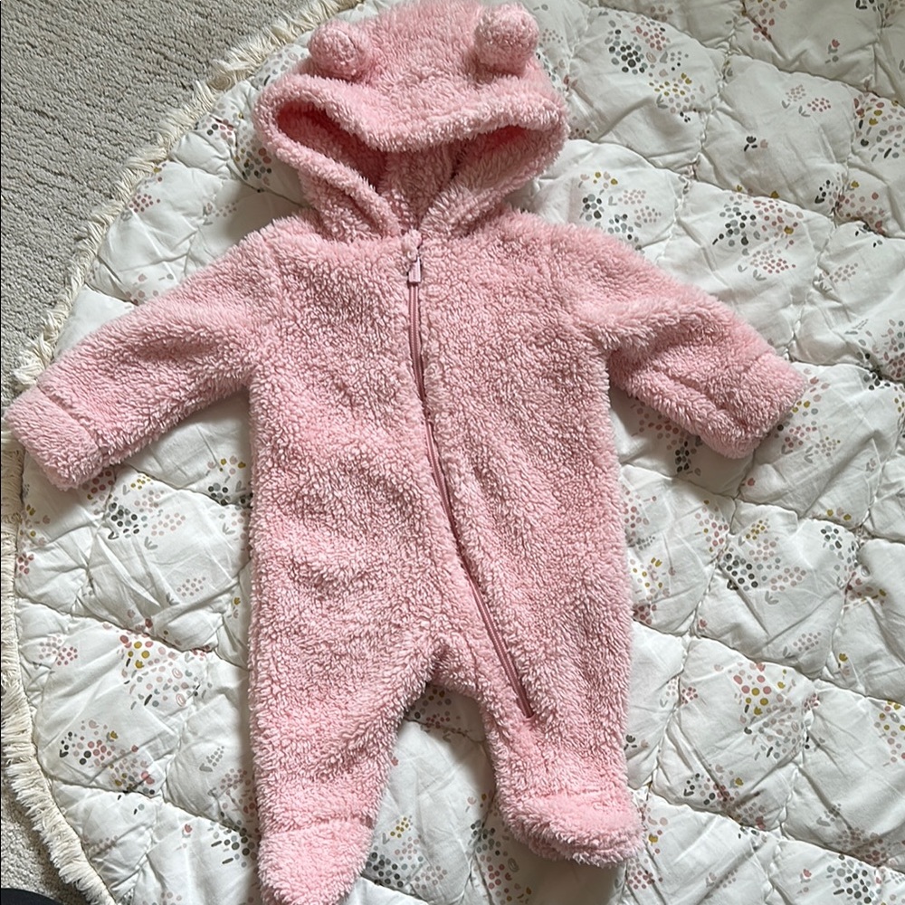 Old Navy Pink Plush Footie One Piece with Hood